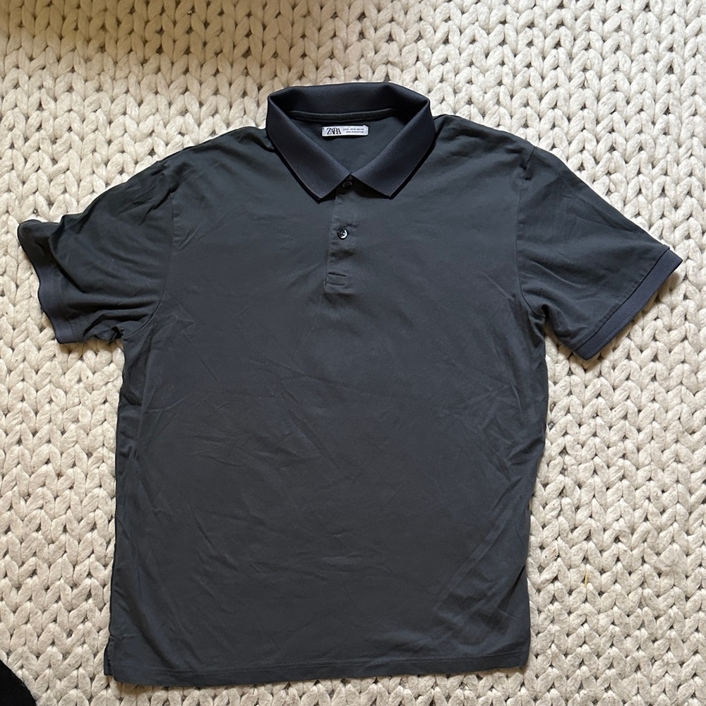 Zara Men's Charcoal Polo Shirt